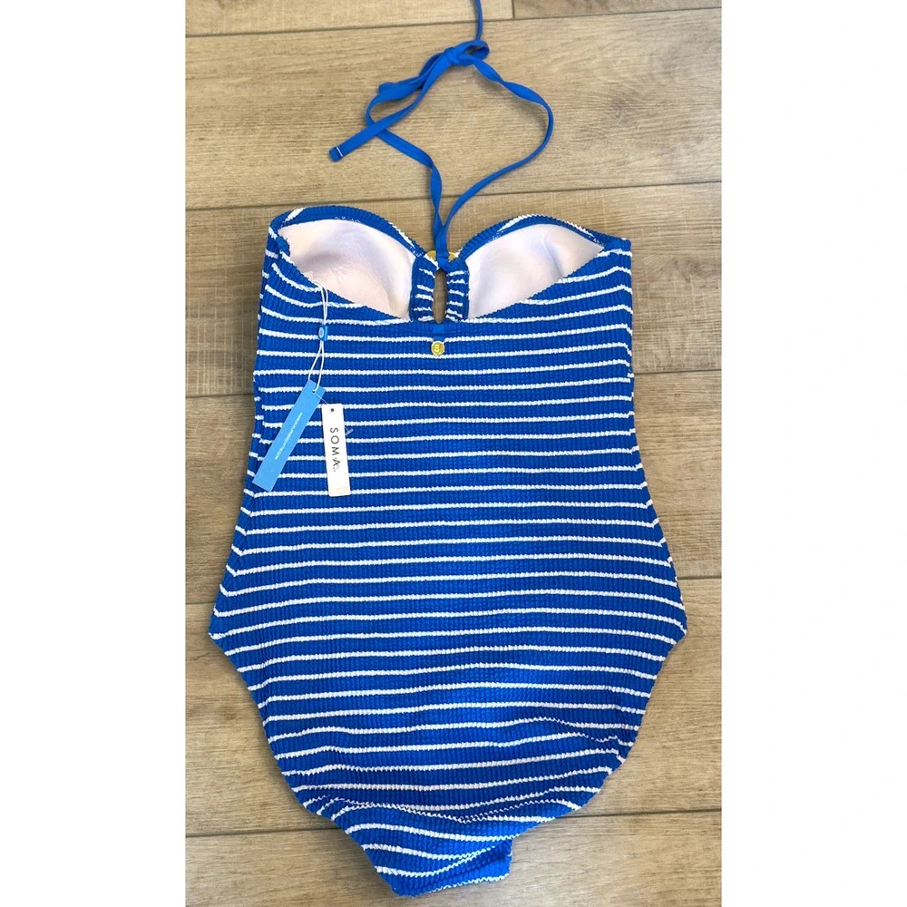 BLEU ROD BEATTIE AZUR PARK BLUE WHITE PUCKER UP BANDEAU ONE PIECE SWIMSUIT 12